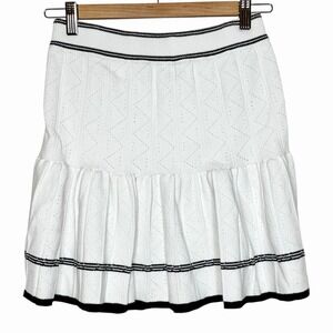Pointelle Knit Pleated Tennis Skirt White Womens M Preppy Academia Collegiate